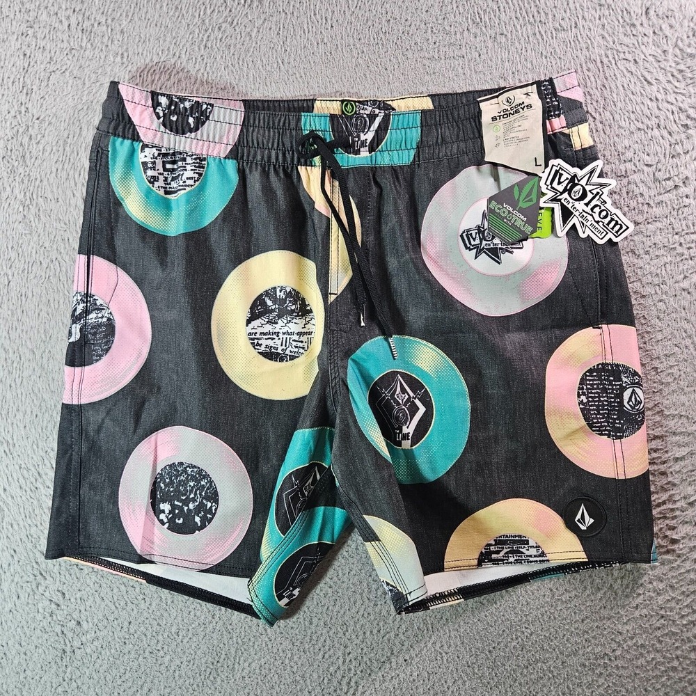 NWT Volcom Stoneys Board Shorts Swim‎ Trunks Men Large Geometric Multicolor